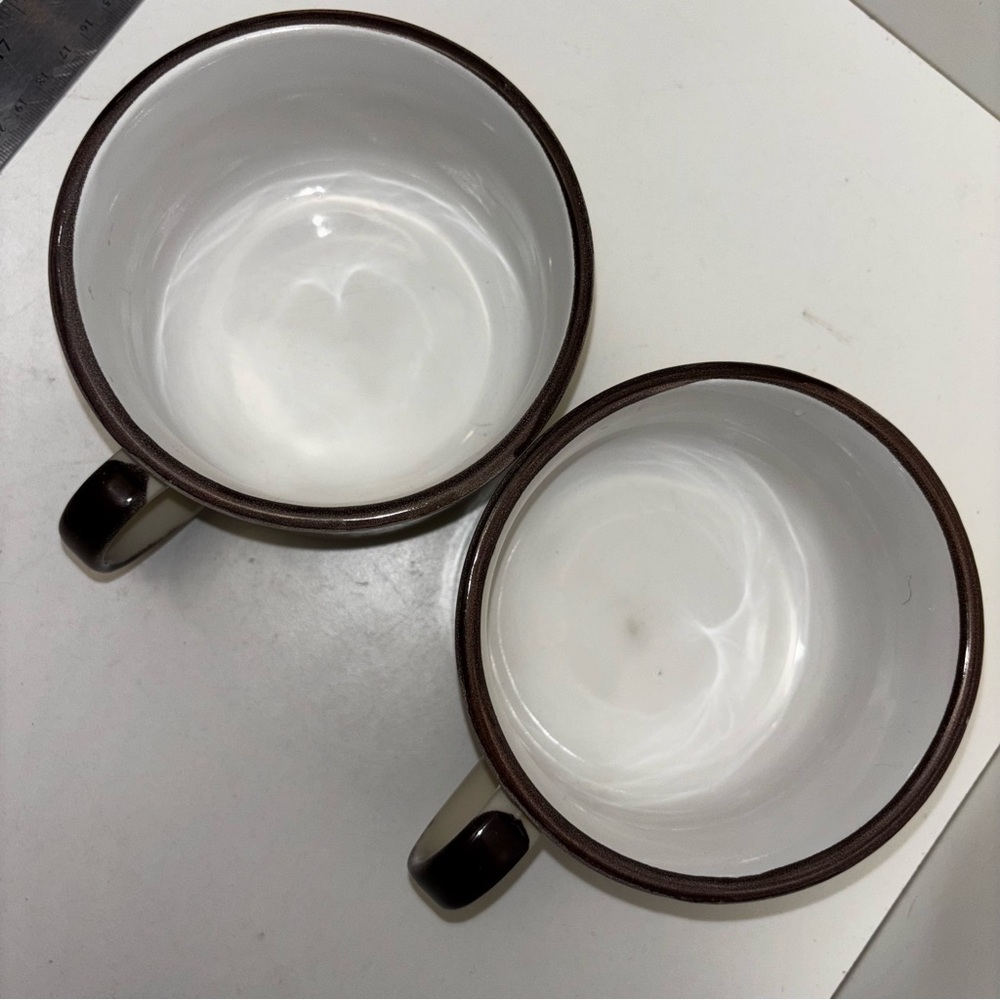 Otagiri, Japan set of 2 ceramic soup mugs with stylized vegetables design - Picture 5 of 7